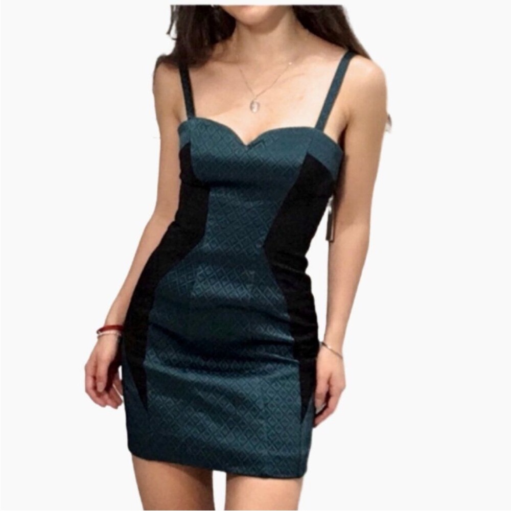 All Saints Teal and Black Mini Bodycon Dress